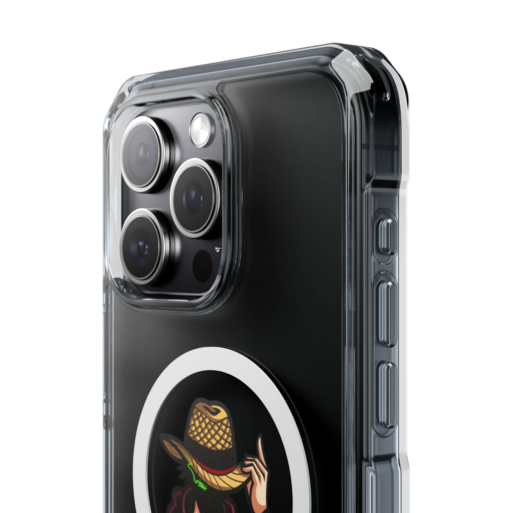 Clear Magnetic Phone Case — 'Dead Pixel' Hooded Cowboy Graphic