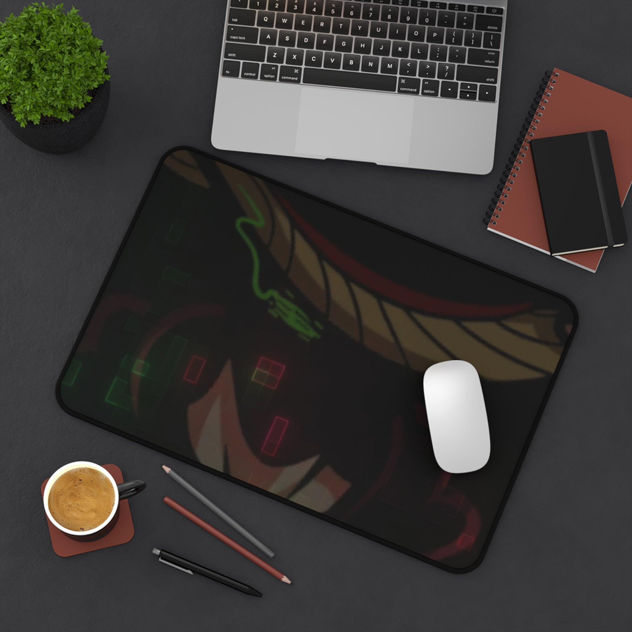 Demonic Horns Gaming Desk Mat — Neon Oni Anime Mouse Pad