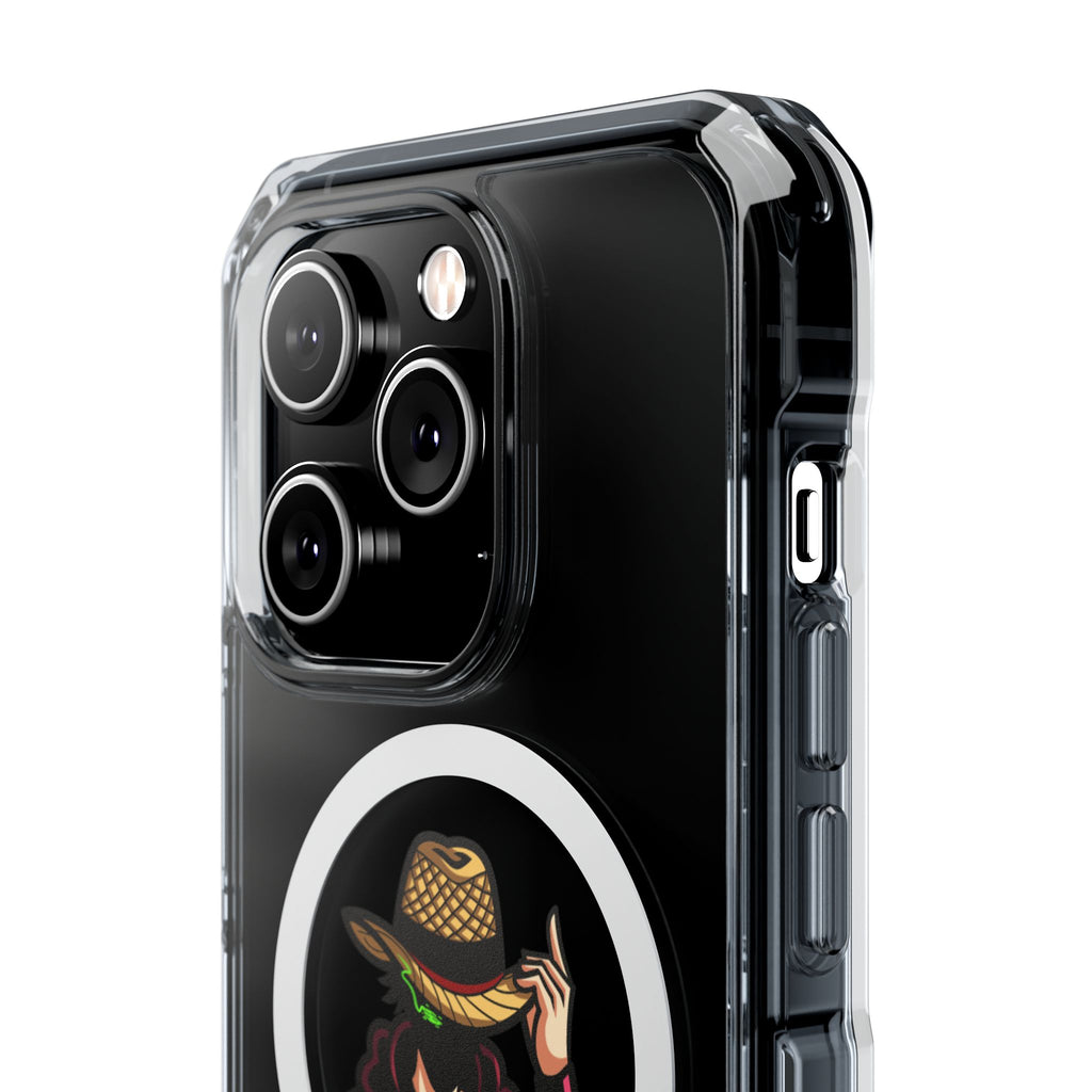 Clear Magnetic Phone Case — 'Dead Pixel' Hooded Cowboy Graphic