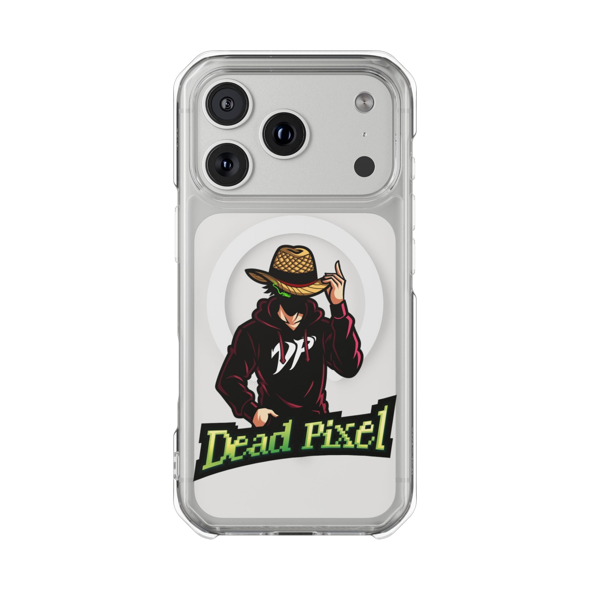 Clear Magnetic Phone Case — 'Dead Pixel' Hooded Cowboy Graphic